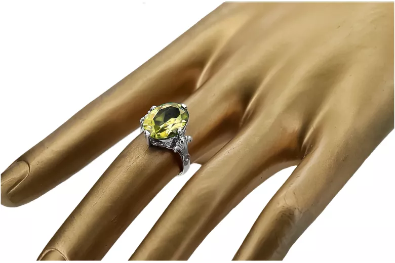 Кольцо Желтый перидот Стерлинговое серебро 925 пробы Винтаж vrc369s